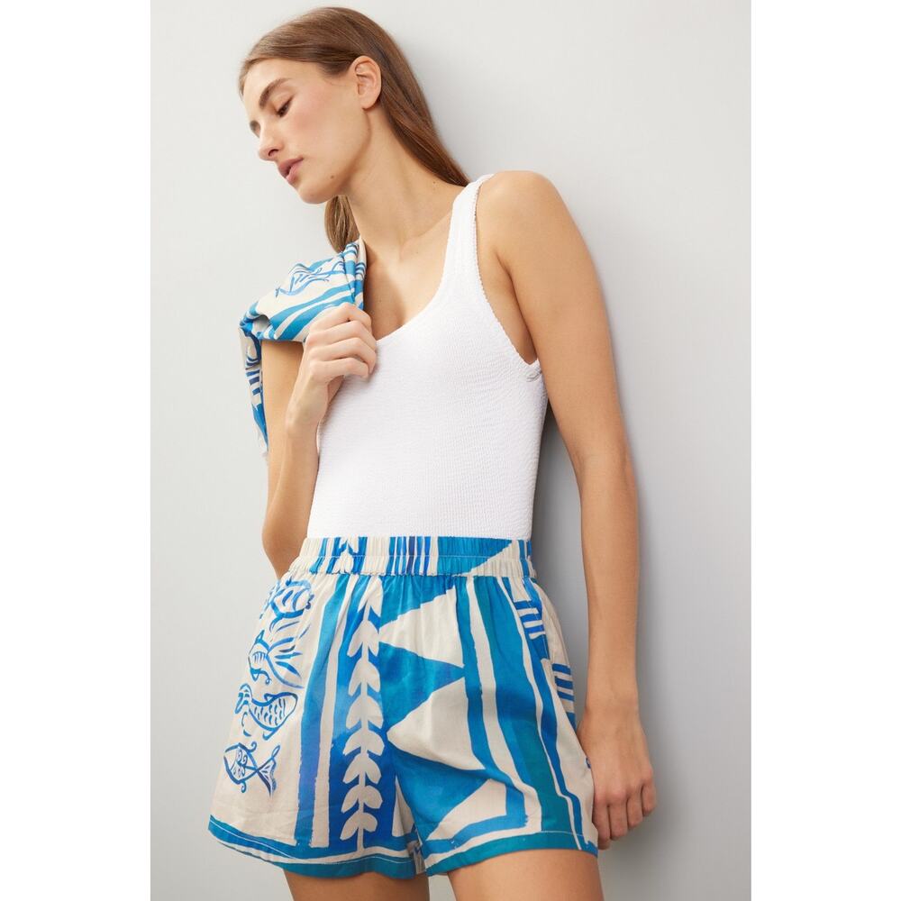 SOLEIL SOLEIL Blue Graphic Print 100% Cotton Pull-On Overswim Shorts size 1